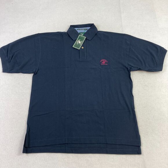 Vintage Beverly Hills Polo Club Polo Shirt Mens Medium Navy Blue Embroidered NWT - Picture 1 of 11
